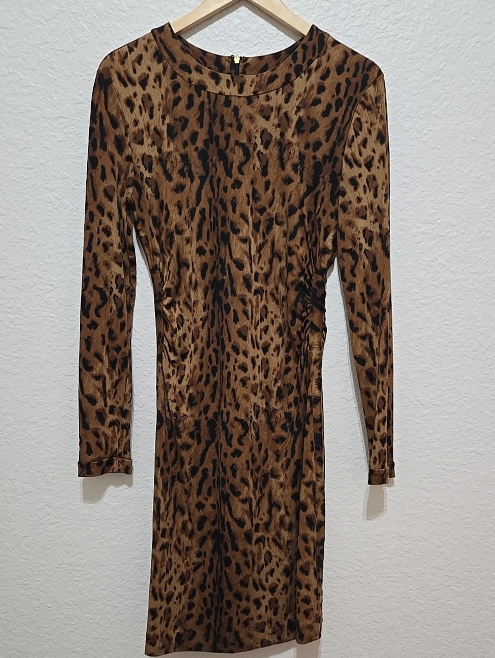 Tory Burch 100% Silk Animal-Print Long Sleeve Midi Bodycon Dress Flattering Lux